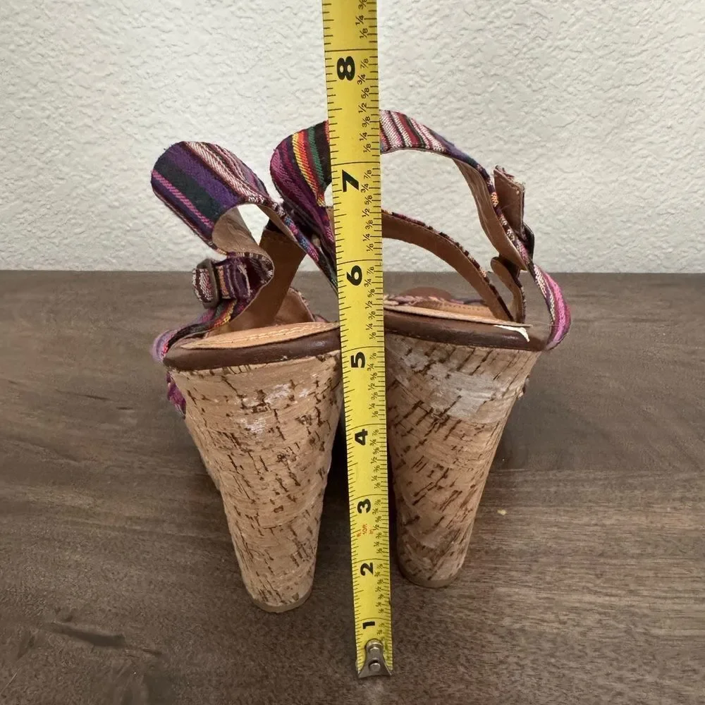 Chinese Laundry Marianne Pink Stripe Boho Multi Cork Wedge Heel Sandals 10